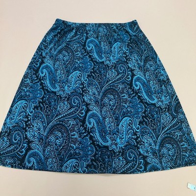 Slinky Brand Paisley Skirt Elastic Waist A-Line Midi Casual Bl...