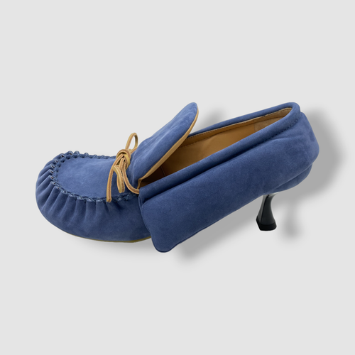 $795 JW Anderson Women's Blue Suede Moccasin Loafer Pump