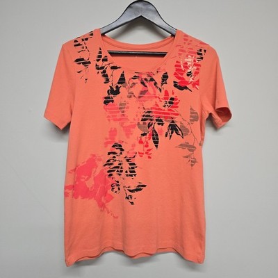 Northern Reflections T-Shirt Womens XL Orange Cotton Floral Scoop Neck Casual