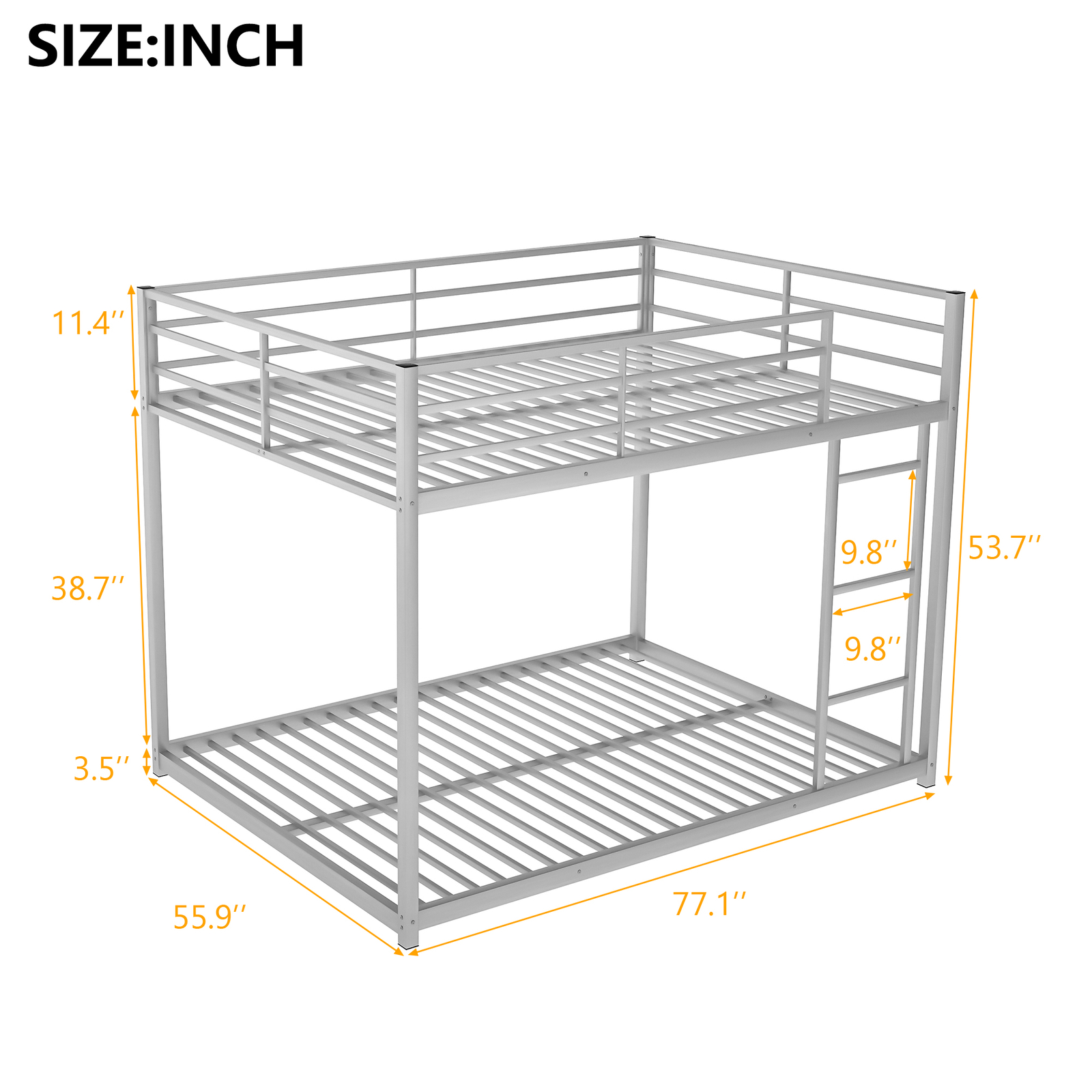 Full Over Ful Bunk Bed Metal Bed Frame Built-in Ladder for Small Space Furniture