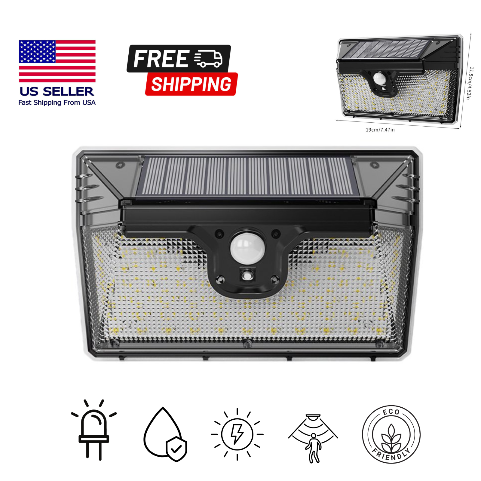 Solar Power Wall Light 218 LED PIR Motion Sensor Outdoor Security Garden RV Lamp