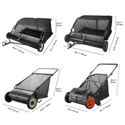 VEVOR Lawn Sweeper Tow Behind / Hand Push Leaf Grass Yard Collector Adjustable