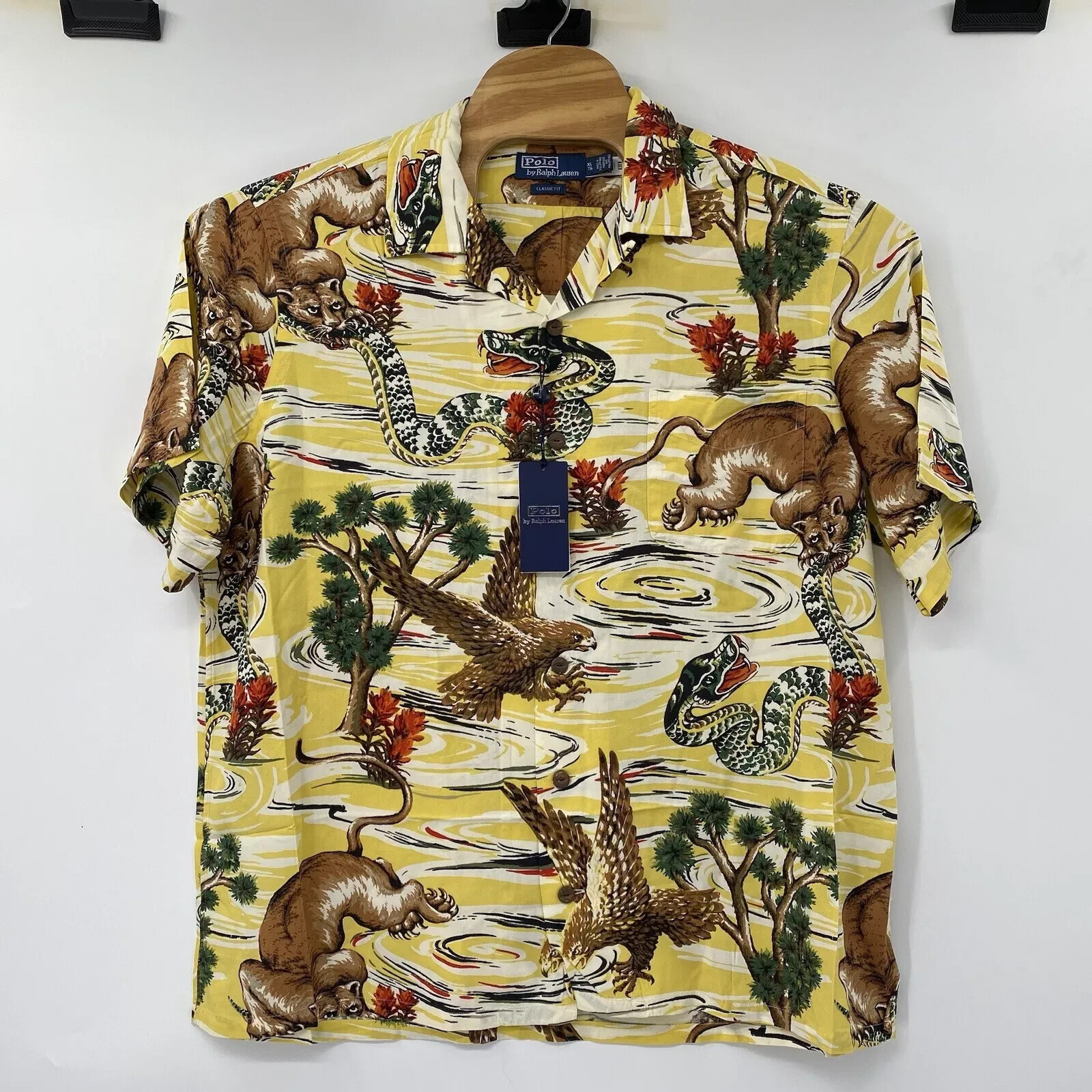 NWT Polo Ralph Lauren Men's Wildlife Print Camp Shirt Yellow NWT Polo Ralph Lauren Men's Wildlife Print Camp Shirt Yellow