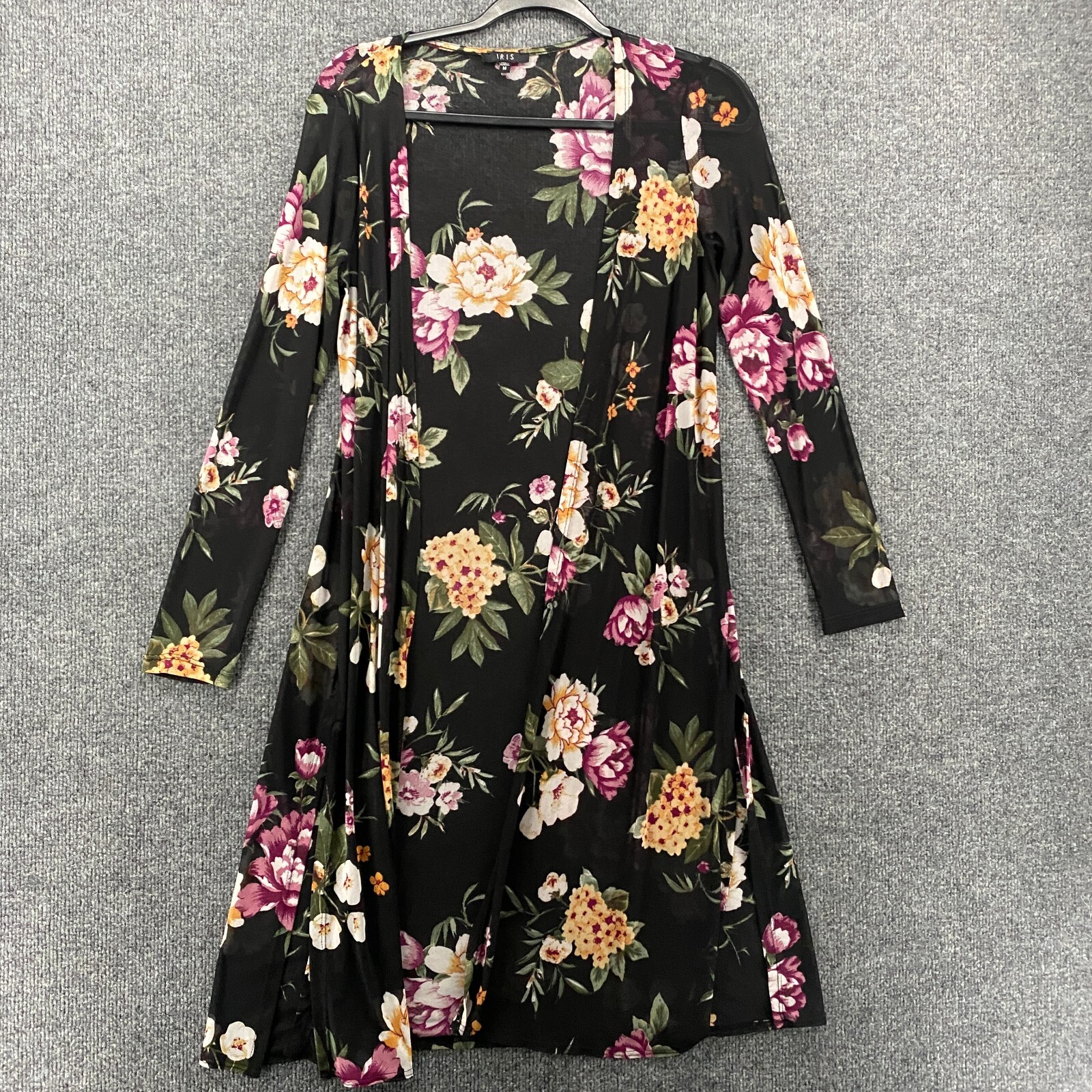 Iris Kimono Top Women M Black Floral Open Front Sheer Iris Kimono Top Women M Black Floral Open Front Sheer