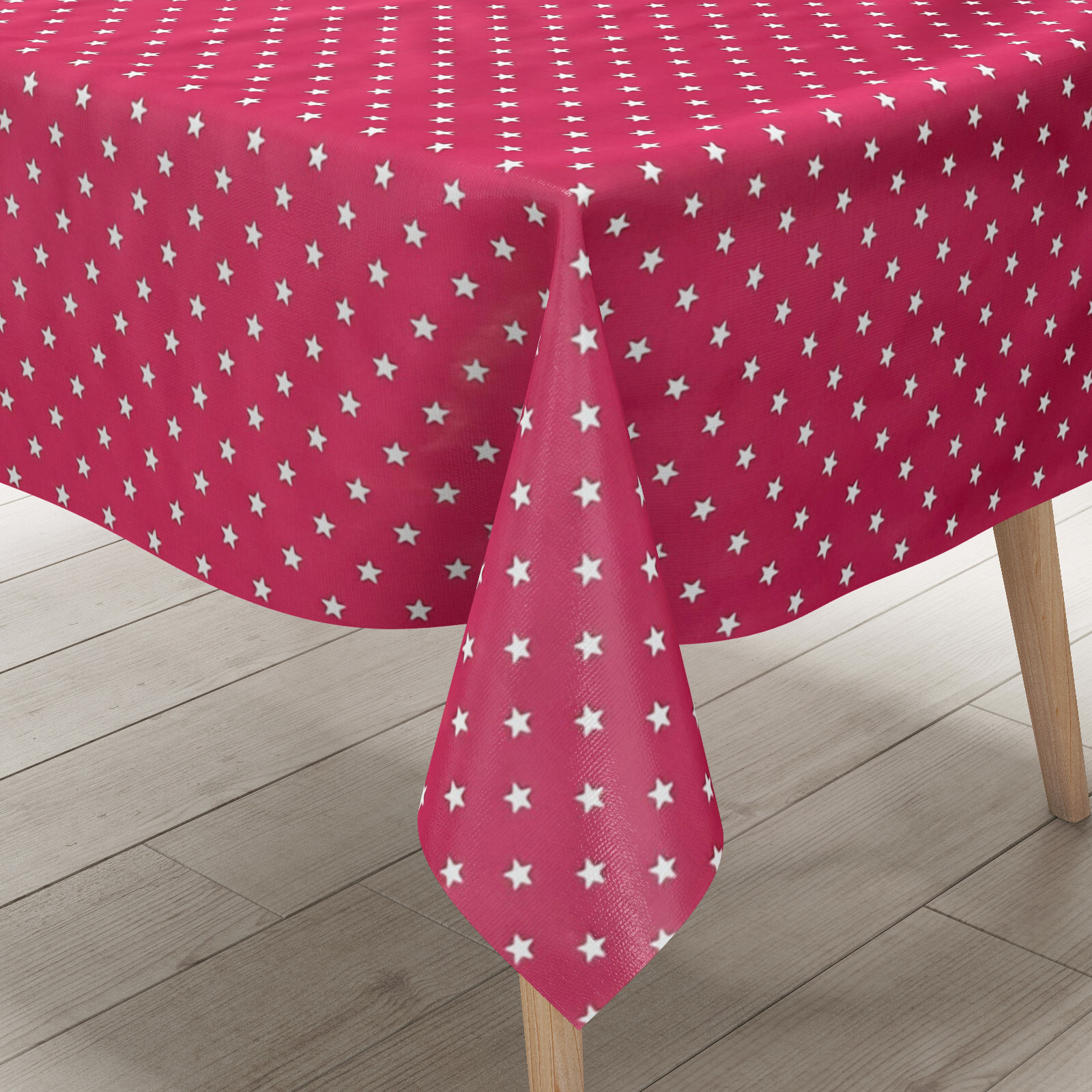 Wachstuch Tischdecke Mit Weißen Sternen Auf Pink – Waschbar, Rutschfest & In Verschiedenen Größen & Formen
