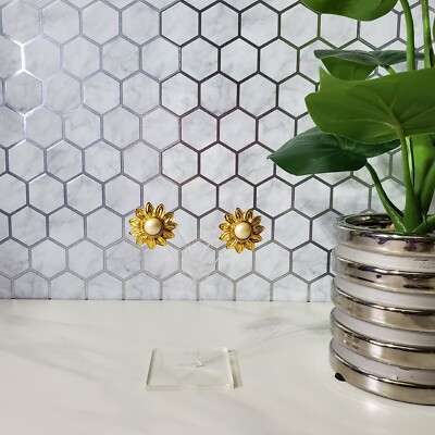 Joan Rivers Pearl Sunflower Gold Tone Post Earrings