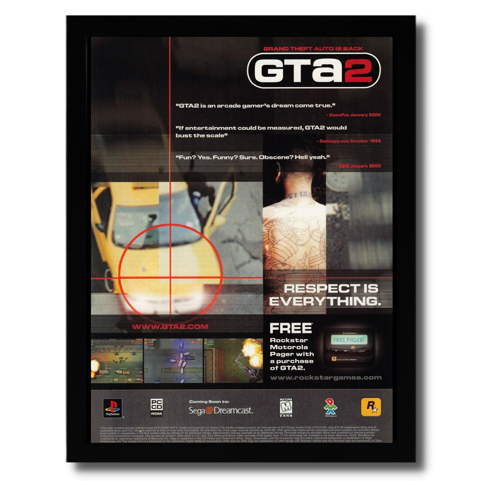 1999 GTA 2 Grand Theft Auto 2 Framed Print Ad/Poster