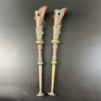 Vtg Chinese Foo Dog Dragon Wall Sconce Bud Vase Set Metal Art Brass & Copper 17''
