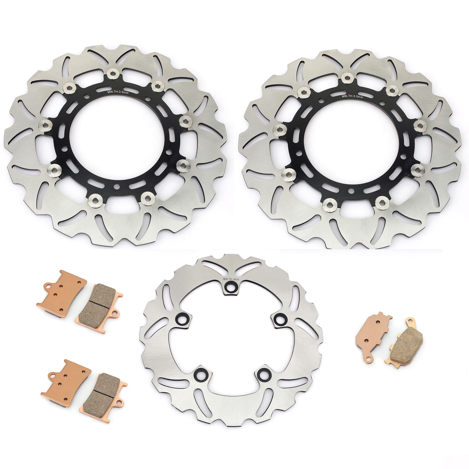 2 Front 1 Rear Brake Rotors Pads YZF R6 600 (2005-2016) 2010