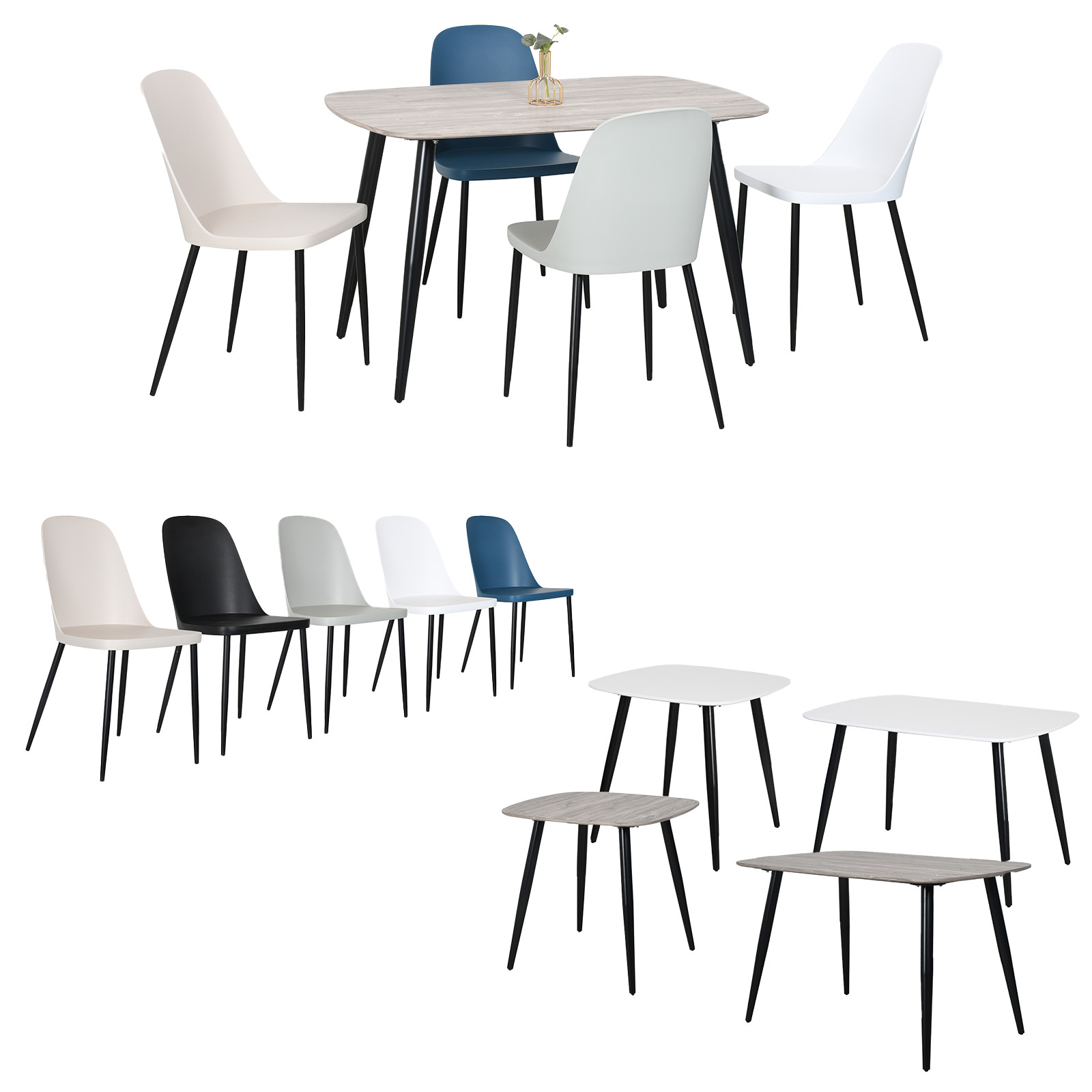 Square & Rectangular Dining Table w/ Chairs - Grey Oak & White & Multipe Options