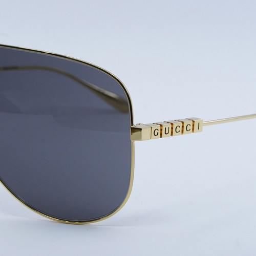 Pre-owned Gucci Gg1436s 001 Yellow Gold/grey 99-1-135 Sunglasses Authentic In Gray