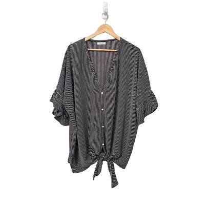 Max Studio Women's Black White Striped Dot Boho Tie Front Blouse Est. Size 4X