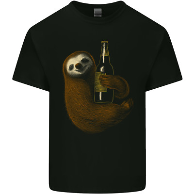 A Sloth With a Bottle of Beer Wine Cider Alcohol Mens Cotton T-Shirt Tee Top