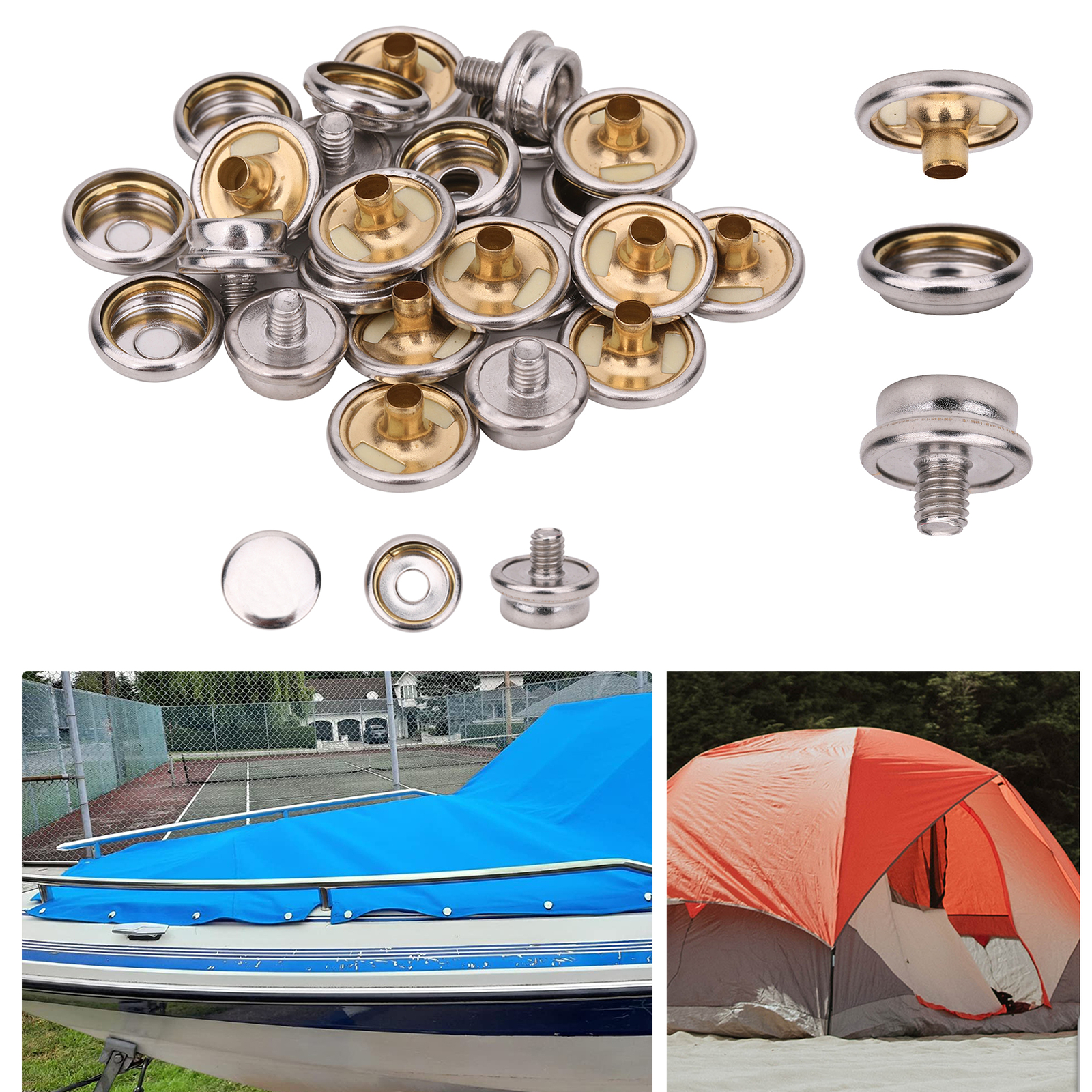 3 Part Set Screw Press Studs Fasteners Snap DIY for Tarpaulin Tents Boat Cover