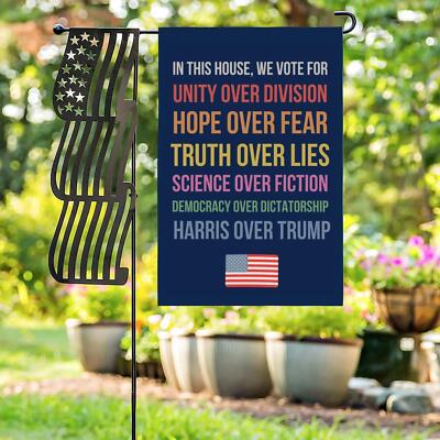 In this House We Vote for Kamala Harris Garden Flag  Harris Walz 2024  Harris Wa
