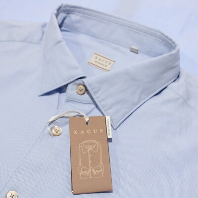 Xacus NWT Dress Shirt Size 17.5 44 In Light Blue ~Solid Birdseye Cotton