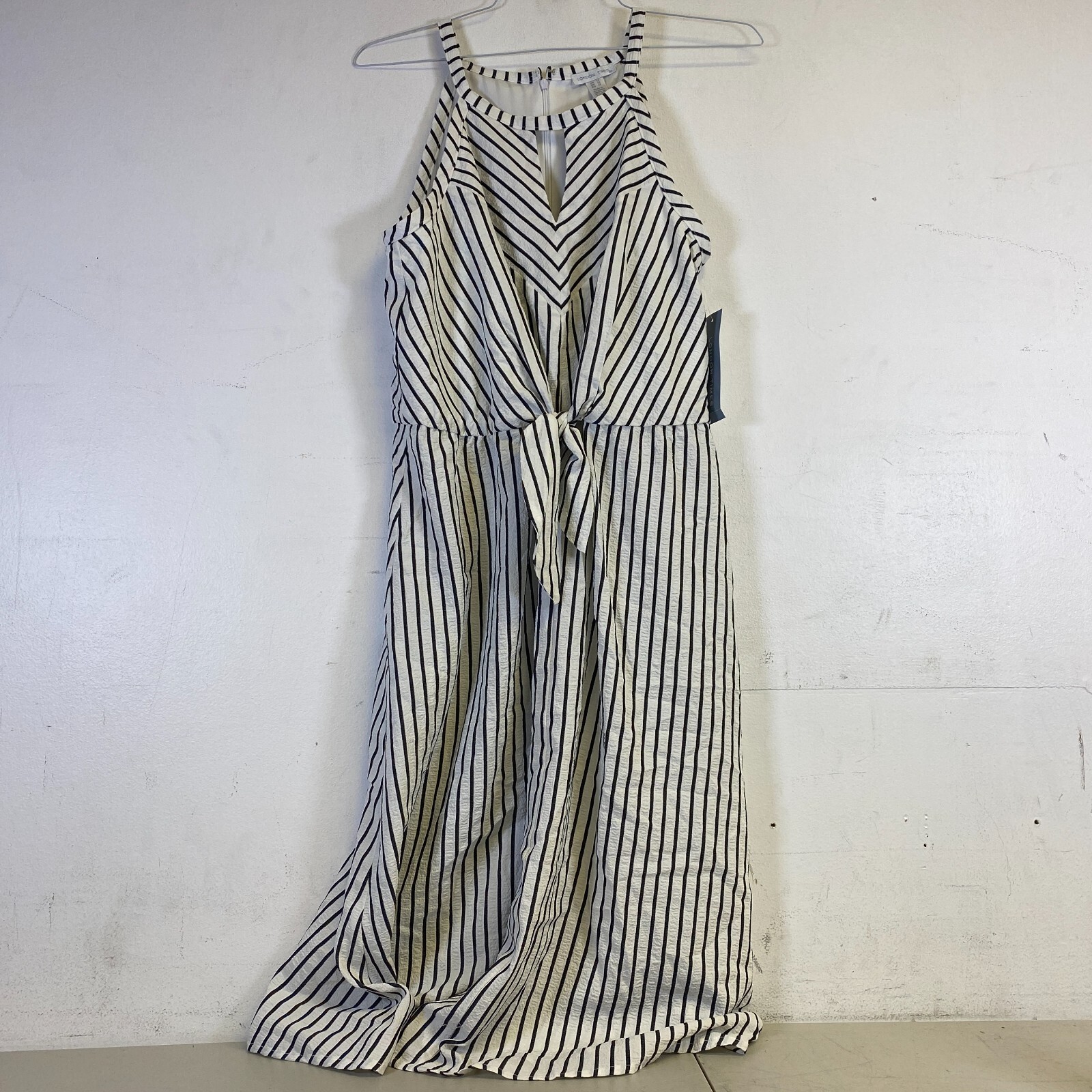 London Times Women's Tie Front Striped Halter Dress Size 12 Colorway White/Black