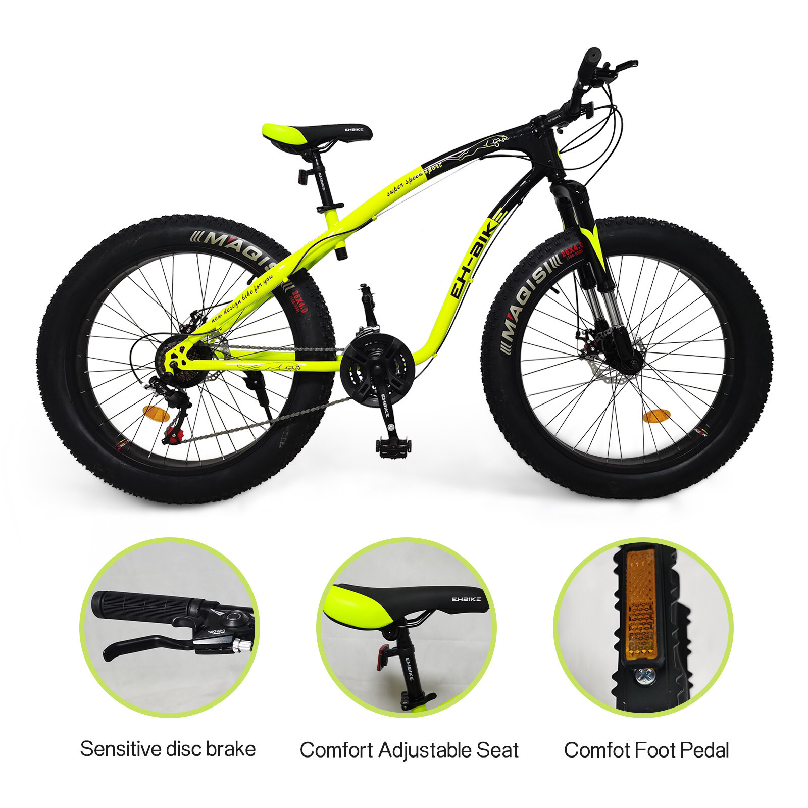 Mens Fat Tire Mountain Bike, 26-Inch Wheels, compatible with Motorized Bike Kit