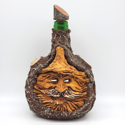 Rindenschmid Bearded Man Decanter Face Jug Simulated Tree Bark On Green Glass