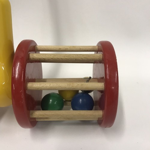 Vtg KOUVALIAS Double Wheel Wooden Greek Push Pull Roller Toy Made in Greece A5