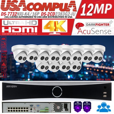 Hikvision 32CH 16POE NVR 4K 8MP Turret Security IP Camera System DarkFighter Lot