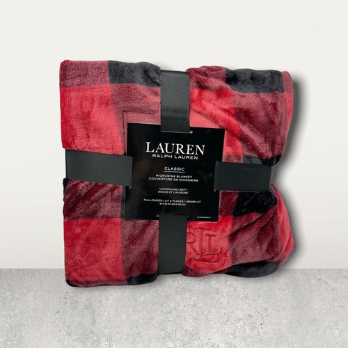 Ralph Lauren Micromink 90"X90" FULL/QUEEN Blanket Red Black Buffalo