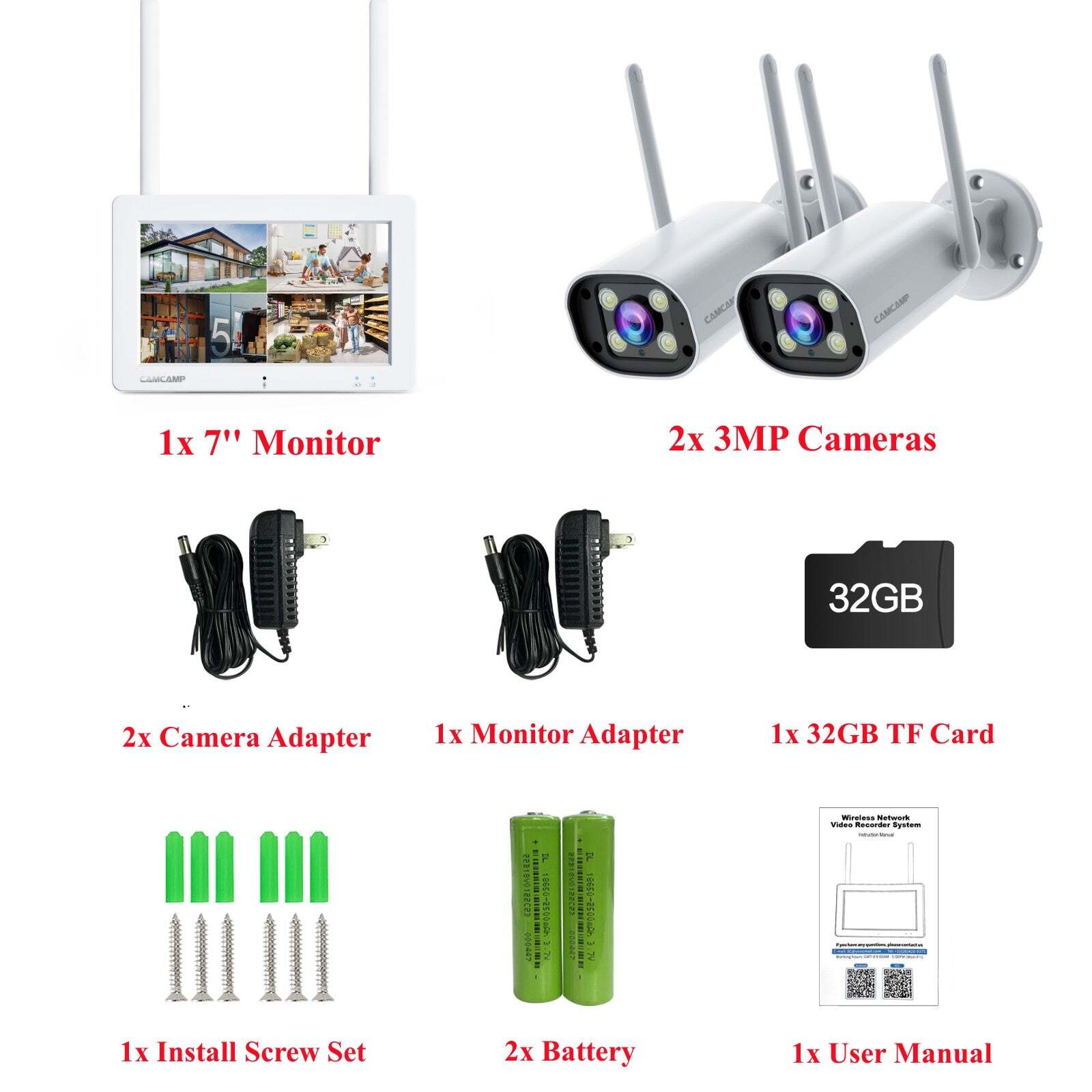3MP Wireless Security Camera System with Battery Powered Portable 7" Monitor NVR