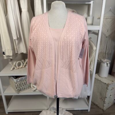 Croft and Barrow Women's Size 1X 1 Piece Faux Cardigan and Tank Sweater #3291