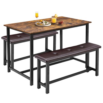 3 Piece Dining Table Set with 2 Upholstered Benches for Dining Room Kitchen