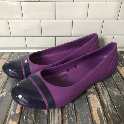 Crocs Cap Toe Ballet Flats Casual Shoes Shiny Toe Slip On 12300 Purple US 8 New