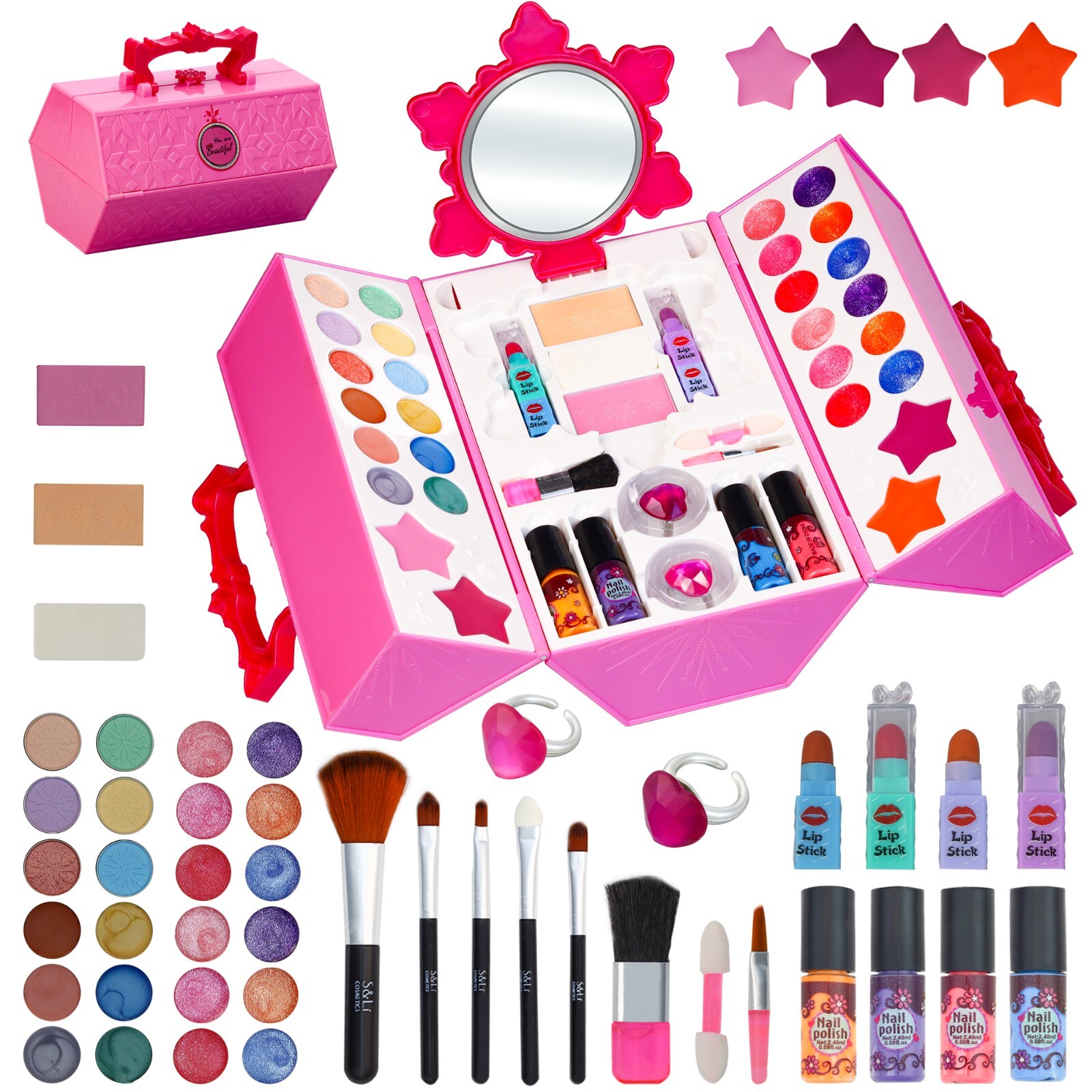 50 Pcs Real Kids Makeup Kit for Girls, Washable Pretend Play Makeup Toy Set with