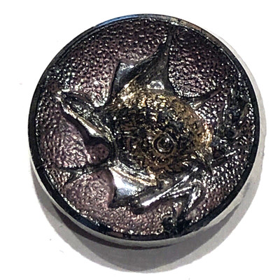 Antique Black Glass Bird  w Twig  Nest Building Button  MULTI Luster  9/16''