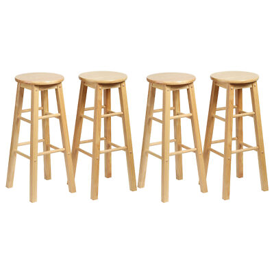 PJ Wood Classic Round Seat 29'' Tall Kitchen Counter Stools, Natural (Set of 4)