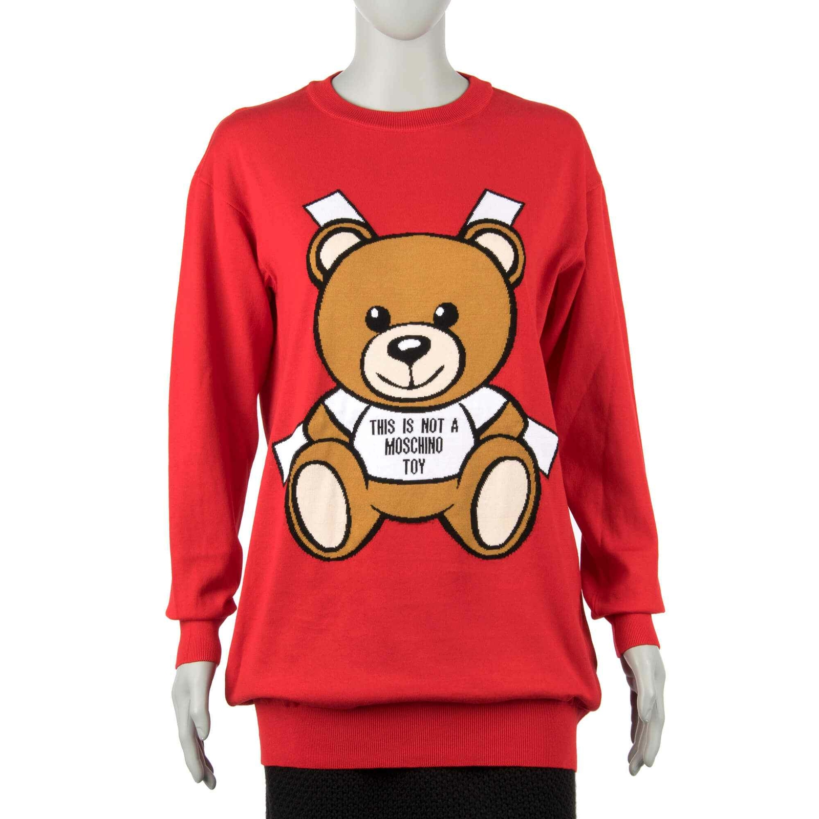 MOSCHINO COUTURE Короткий вязаный свитер с мишкой Teddy Bear, платье-джемпер, красный 08767