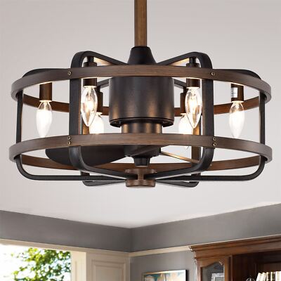 Youngberg 3-blade Ceiling Fan with Caged Metal and Wood Frame (Includes Remote)