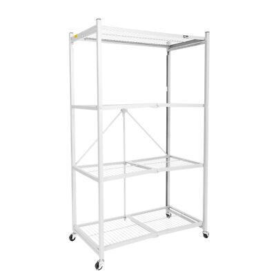 Origami R5 Foldable 4 Tier Storage Rack w/ Wheels, White, Refurbished