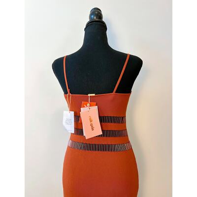 Pre-owned Cult Gaia Olitan Midi Dress Tannin Small Knit Pullover Beaded Spaghetti Strap In Orange