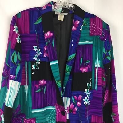 TRUE Vintage 90s Kensington Square L Blazer Jacket Women Artsy Shoulder Pads USA