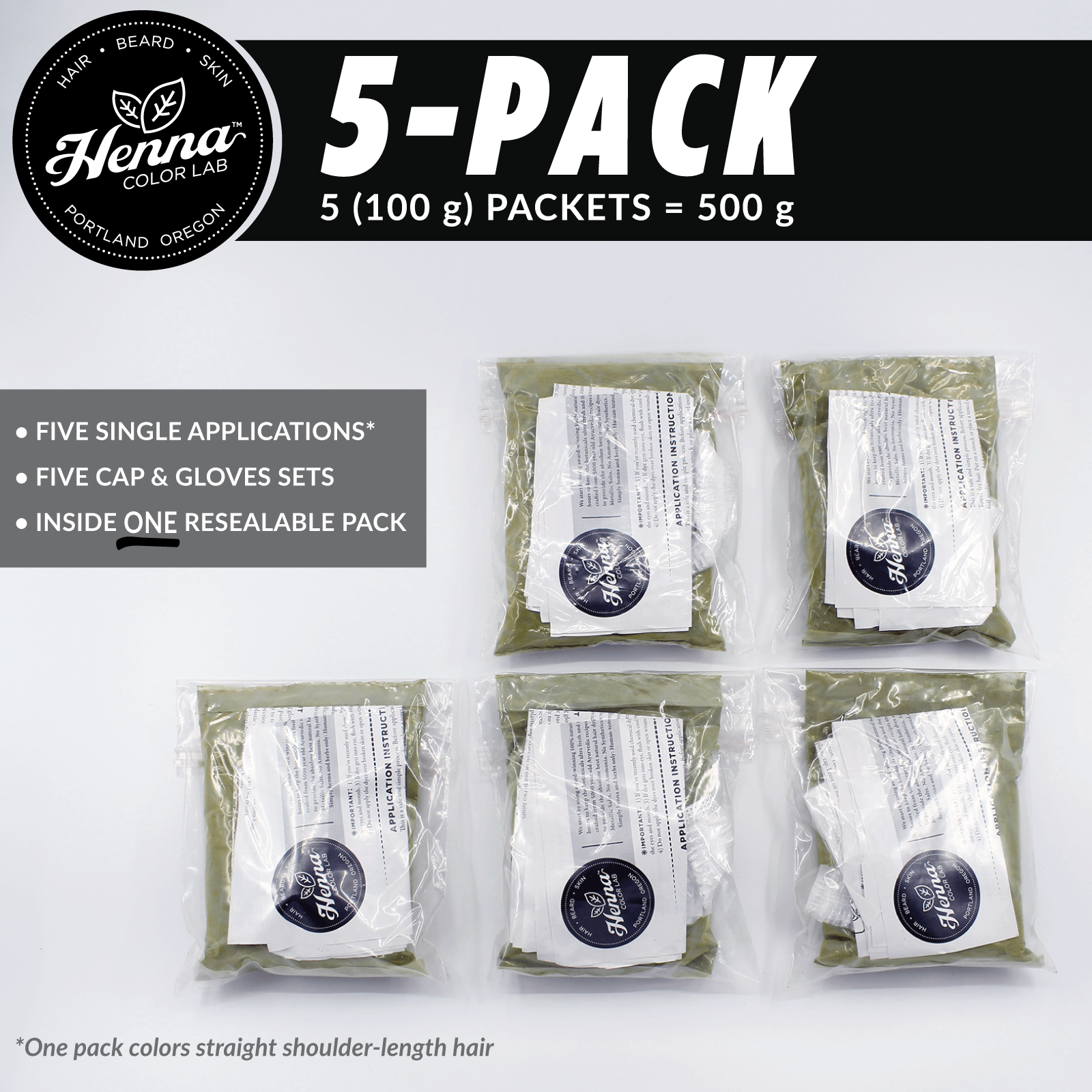 PACK OF 5 Natural Black Henna Hair & Beard Dye | 100% Natural | Henna Color Lab