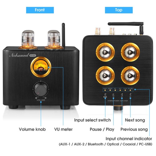 Nobsound B100 HIFI Bluetooth Tube Amplifier USB DAC COA/OPT Hybrid Audio Amp 25W