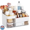 White Makeup Organizer With Drawers,Large Skincare Organizers for Countertop,Desk,Dresser,Plastic Bathroom Counter Organizer for Brush,Palettes,Perfume,Beauty Products Organization,Skin Care Storage