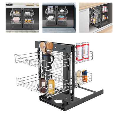 Kitchen Pull Out Organizer 2-tier Pull Basket Blind Corner Cabinet Storage Shelf