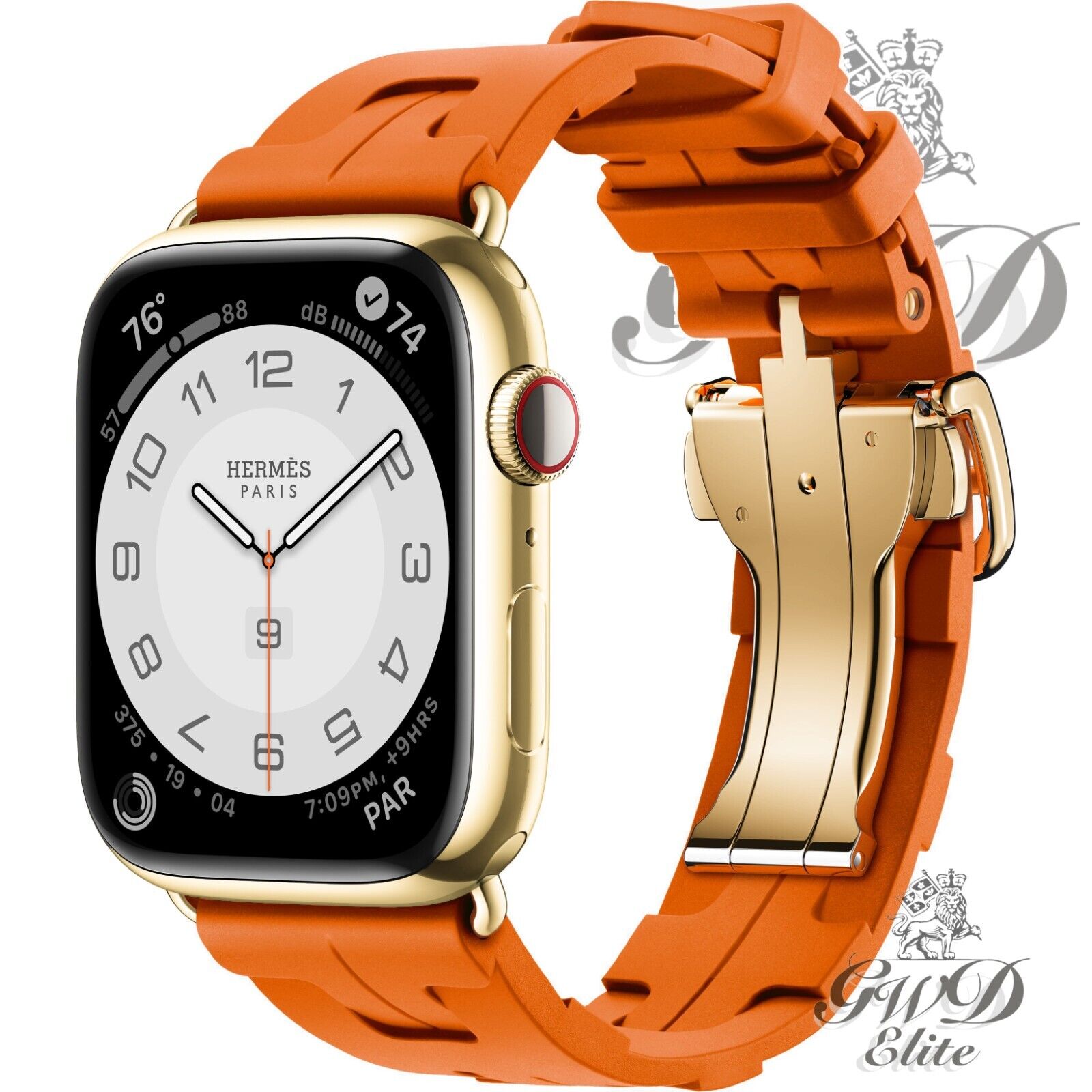 41mm Hermes Apple Watch Series 9 24k Gold Plated with Orange 41mm Hermes Apple Watch Series 9 24k Gold Plated with Orange