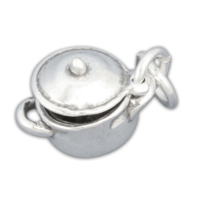 Cooking Pot with Movable Lid Stockpot 3D 925 Solid Sterling Silver Charm Kitchen