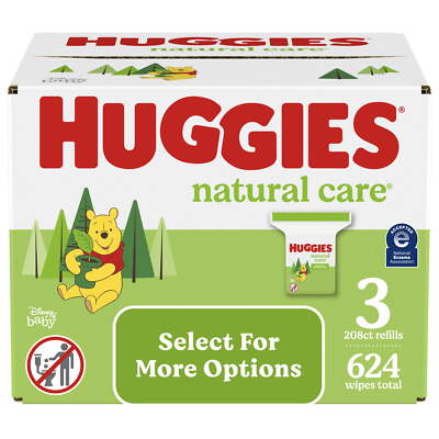 Huggies Natural Care Sensitive Baby Wipes, Unscented, 3 Refills, 624 Total Ct