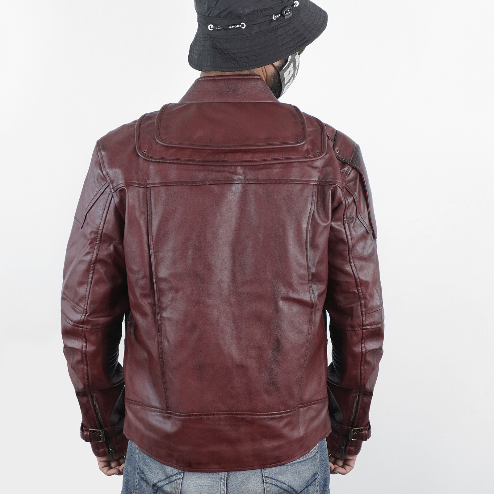 Pre-owned Handmade Galaxy Superhero Cosplay Costume -  Maroon Motorcycle Biker Style Leathe In Red