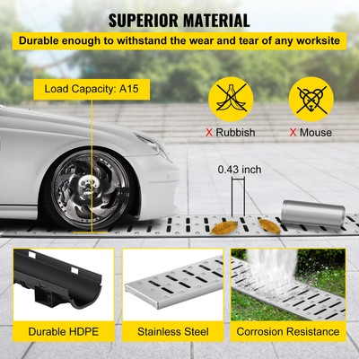 VEVOR Drainage Trench Driveway Channel Drain Kit Metal Grate-5.8"x3.1"-5 Pack