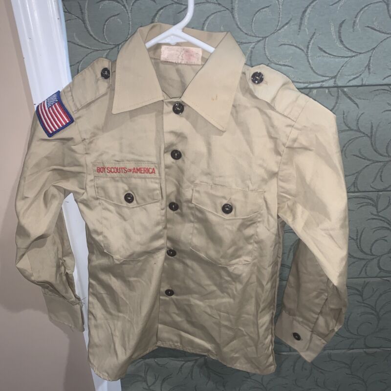 Boy Scout BSA UNIFORM Tan SHIRT Youth size 10 Medium Long Sleeve H72