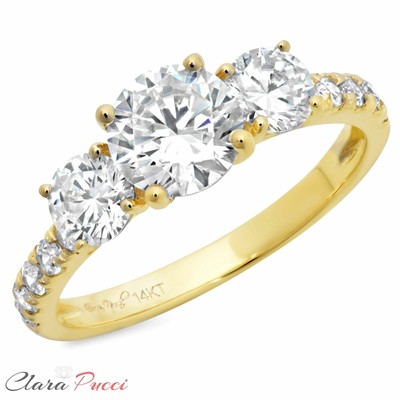 Pre-owned Pucci 2.10 Ct Three Stone With Accent Ring Engagement Wedding Band 14k Yellow Gold In D