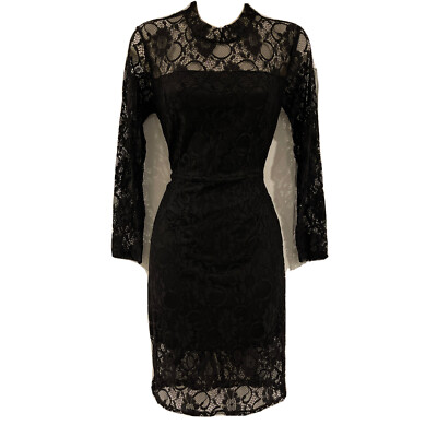 New Shen Shuo Size US XS Black Formal Lace Dress Long Sleeve A Line